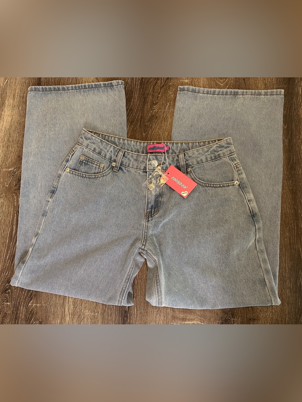 Edikted - Mid Rise Straight/Barrel Leg Light Blue Women's Jeans - Size M Petite